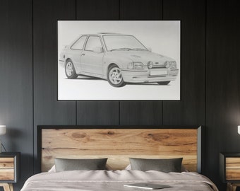 Ford Escort Mk 4 RS Turbo Front Hand Drawn Print | RS2000 | Sketch | Car Gift | Car Wall Art | Garage Prints | Ford Art | Artist |