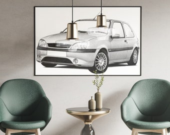 Ford Fiesta Zetec S MK5 Hand Drawn Print | Zetec S | Sketch | Car Gift | Car Wall Art | Garage Prints | Ford Art | Artist |