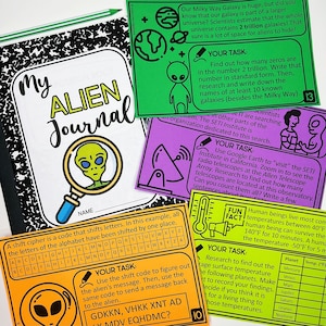 Enrichment Task Cards Aliens Homeschool Activity Gifted & Talented Homeschool Materials Alien Research Project Homeschool Printable Tasks