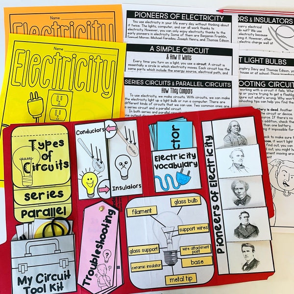 Électricité Lapbook Modèle Enseigner L'électricité Lecture Passages Électricité Affiches Circuits Homeschool Électricité Activité Lap Book