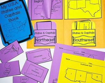 Puede incluir: Un juego educativo para aprender sobre los estados y capitales de los Estados Unidos. El juego incluye un mapa de los Estados Unidos, tarjetas de estados individuales y una hoja de preguntas. El juego se titula "My U.S.A. States and Capitals Book".