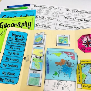 Géographie Lapbook Enseigner Cartes & Globes Géographie Lecture Passages Reliefs Unité de géographie Homeschool Modèle de livre de tour imprimable Homeschool