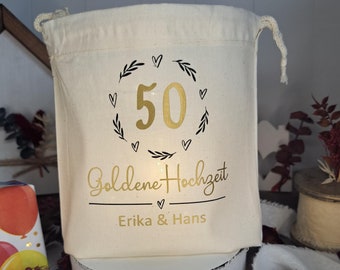 Golden Wedding Anniversary. Personalized Gift | Light Bag. Gift for a 50th Wedding Anniversary. Table Decoration for the Bride and Groom. Wedding Gift Wrapping