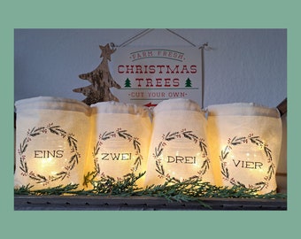sustainable Advent arrangement, light bag Christmas time, Advent wreath, light bag Christmas. 4 light bags instead of Advent candles