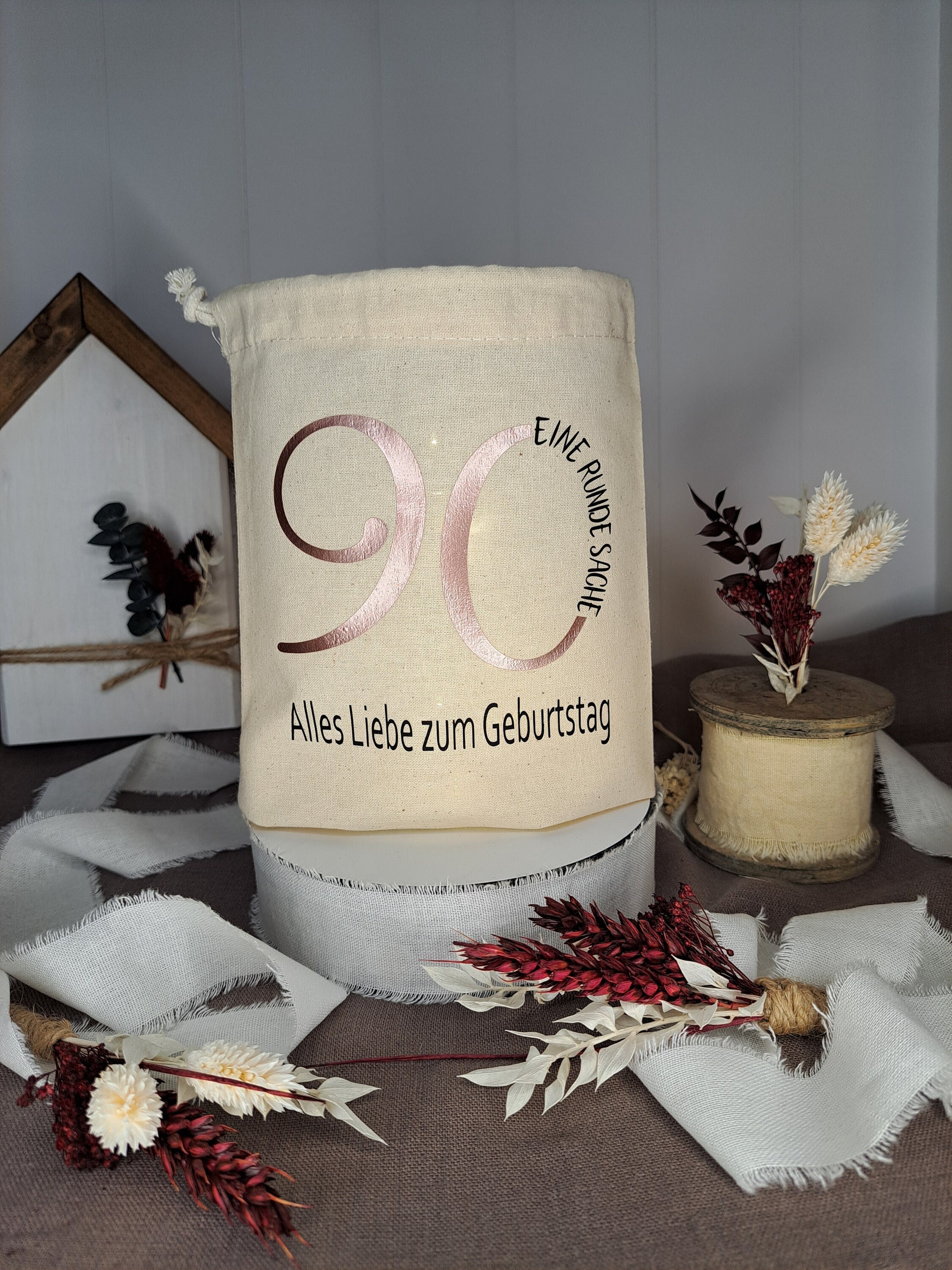 Geschenk zum 90. Geburtstag.Geschenkverpackung und tolle Licht-Deko in einem. Jeder runde Geburtstag ist möglich. (10 bis 100 frei wählbar)