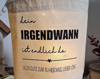 Personalized retirement gift for colleagues, father, mother. Retirement gift. Light bag/lantern with name.