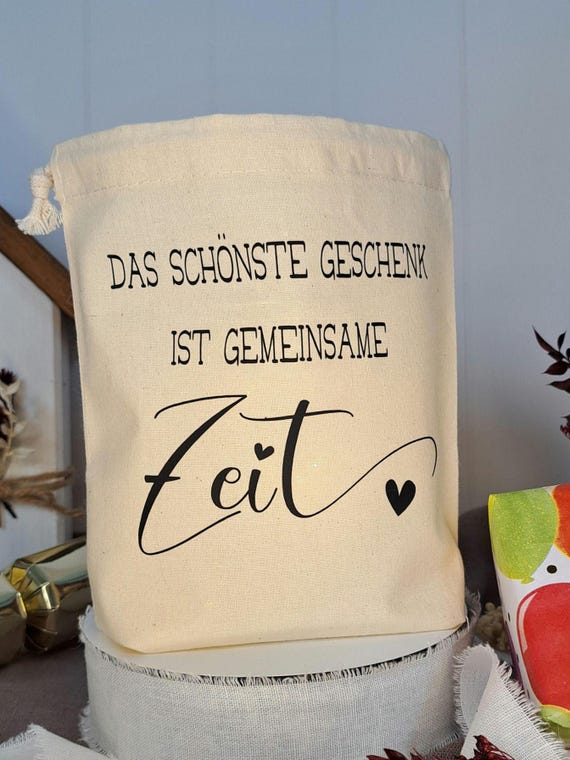 Zeit statt Zeug verschenken mit stilvollem Lichtbeutel.Besonderes Geschenk, ideal als Gutscheinverpackung und später eine leuchtende Deko