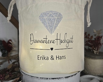 Diamond wedding anniversary. Gift for a diamond wedding anniversary. 60th wedding anniversary. Table decorations. Light bags. Wedding decorations & gift wrapping.
