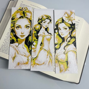 Bookmark Belle Fan Art Bookmark Pack of 3- Art Display - Bookshelf Display - Beauty and the Beast - Princess - Belle Rose Petal