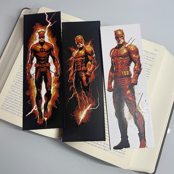 Bookmark Daredevil Fan Art Bookmark Pack of 3- Art Display - Bookshelf Display - Dare Devil -  Hells Kitchen - Marvel Comics