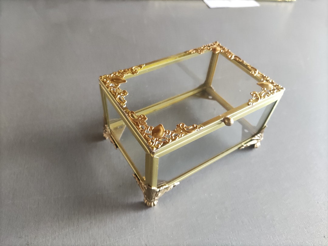 Glass Box Gold Jewelry Box Wedding Rings Glamor Organizer Etsy