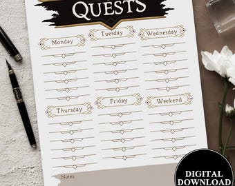 Quest List – RPG Inspired Weekly To-Do List Printable (5 Colors)