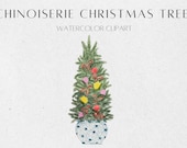 Chinoiserie Christmas Tree - Christmas Tree Clipart - Winter Clipart - Christmas Clipart - Holiday Clipart - Watercolor Christmas Clipart