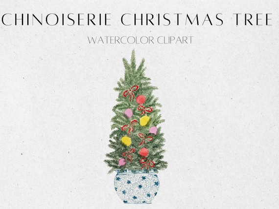 Chinoiserie Christmas Tree - Christmas Tree Clipart - Winter Clipart - Christmas Clipart - Holiday Clipart - Watercolor Christmas Clipart