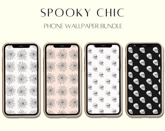 Paquete de fondos de pantalla para iPhone y teléfonos inteligentes estéticos de otoño - Fondo de pantalla estético espeluznante - Fondo de pantalla para iPhone de calaveras - Conjunto de fondos de pantalla para teléfonos de Halloween