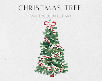 Imágenes Prediseñadas de árbol de Navidad de acuarela - Árbol de Navidad PNG - Árbol de Navidad decorado - Árbol en mal estado