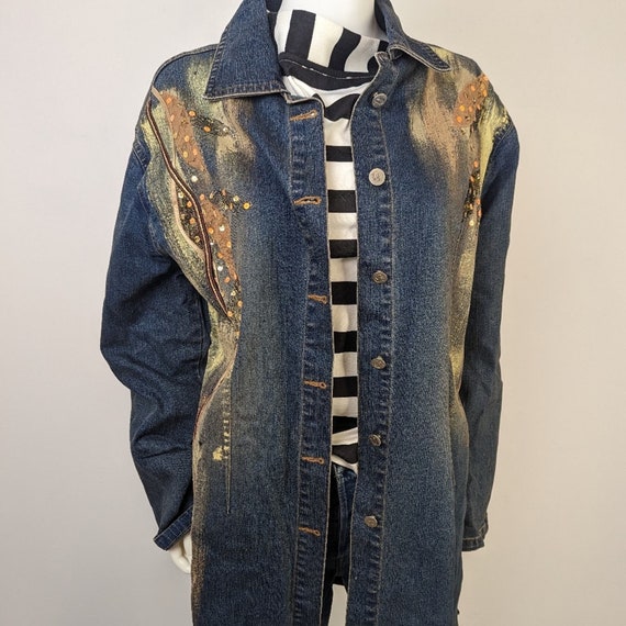 Vintage 80's T & J Hand Painted Jean Trench Coat - image 7