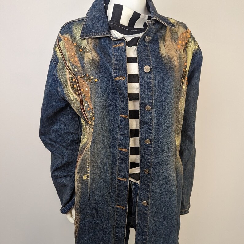 Vintage 80's T & J Hand Painted Jean Trench Coat image 7