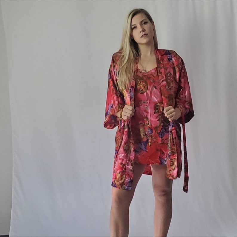 Vintage 90s Floral Satin Nightgown & Robe - M - Etsy