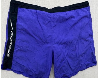 Vintage Speedo Purple and Black Swim Trunks