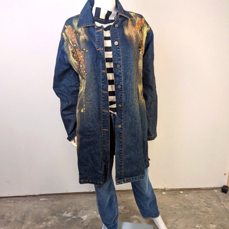 Vintage 80's T & J Hand Painted Jean Trench Coat image 1