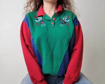 Vintage 80's Color Block Cottagecore Sweatshirt - M