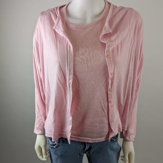 Vintage 80's Pink Sweater / Cardigan Set - L - image 3