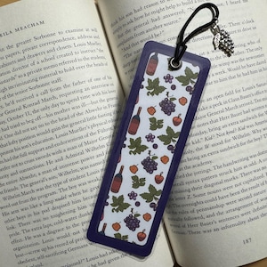 Wine, Books, and Bliss Purple Wine and Grapes Bookmark with a Grape Bundle Charm