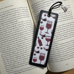 Wine, Books, and Bliss Dry Red Bookmark with a Corkscrew Charm