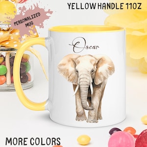 Personalized Elephant Mug With Name, Custom Safari Animal Coffee Cup, Elephant Lover Gift For Her Or Him, Wildlife Jungle Animal Mug