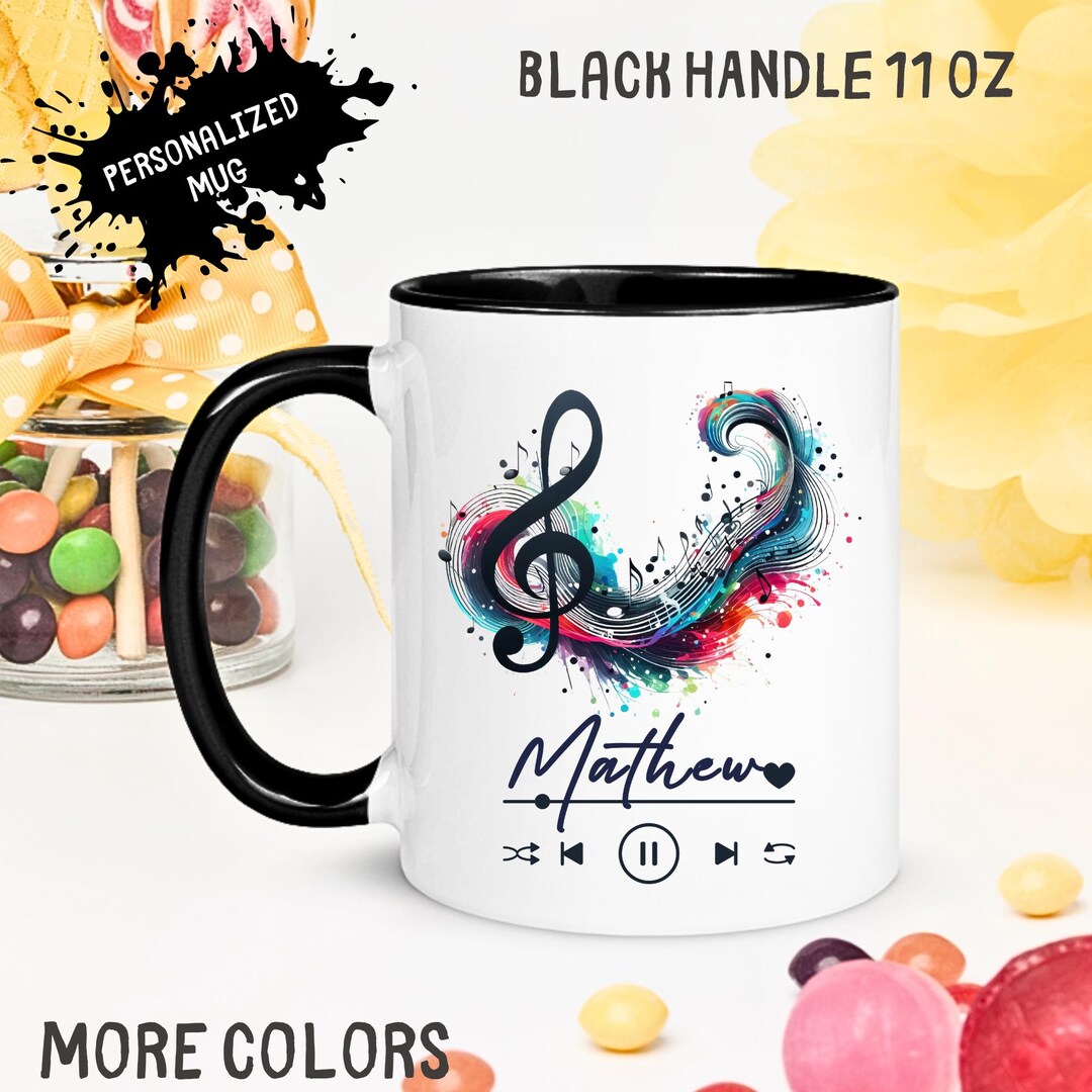 Personalized Music Mug With Treble Clef, Piano Key Gift for Music Lover ...