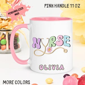 Personalized Nurse Mug With Name, Cute Colorful Nursing Coffee Cup, Custom Gift For Nurses, Graduation Appreciation Mug, Nursing Student Gif