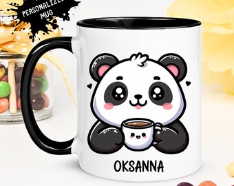 Personalized Panda Mug With Name, Panda Children&#39;s Cup, Customizable Customised Bear Coffee Mug, Funny Anniversary Gift For Husband Wife