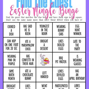 Easter Find The Guest Mingle Bingo Party Game Ice Breaker