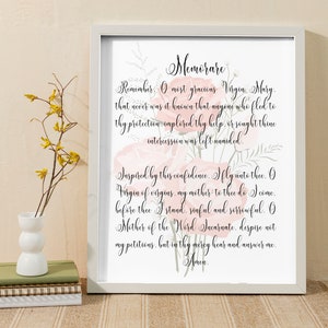 Memorare Prayer / Catholic / Beautiful Prayer Wall Art / Religious Wall Art / Blessed Virgin Mary Prayer / Times of Need Prayer /