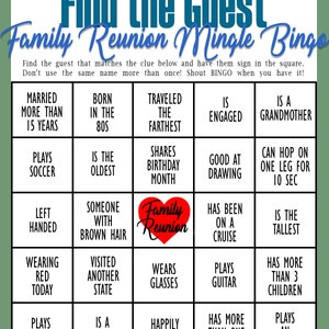 Family Reunion Mingle Bingo Find the Guest Ice Breaker Game