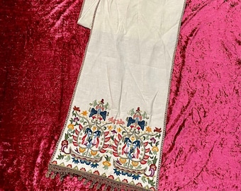 Greek Folk handmade embroidery, Embroidered table runner from Greece, Granny traditional decor item, 1970s