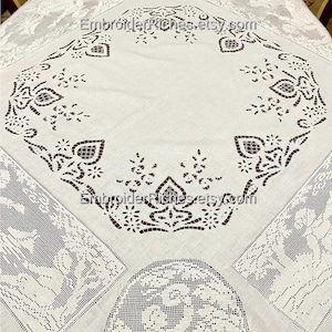 Classical Richelieu Cutwork Tablecloth – Handmade White Linen Dining Centerpiece (Vintage Heritage)