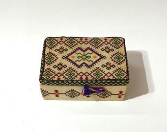 Vintage Cretan Embroidered Box: Handmade Folk Art Jewelry Box