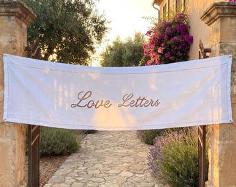 Custom Wedding Banner Personalized Linen Sign – Hand Cutwork Embroidery – Heirloom Wedding Backdrop Decor