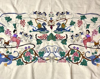Greek Mythology Hand Embroidered Wall Hanging, Folk art tapestry vintage wall decor