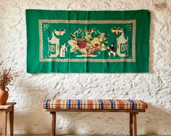 Vintage Greek Folk Embroidery Tapestry: Hand-stitched Cross Stitch Wall Art