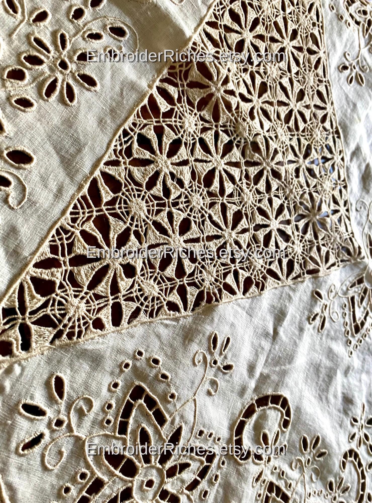 New, Handmade Linen Table Cloth, Azur Embroidered White Tablecloth ...