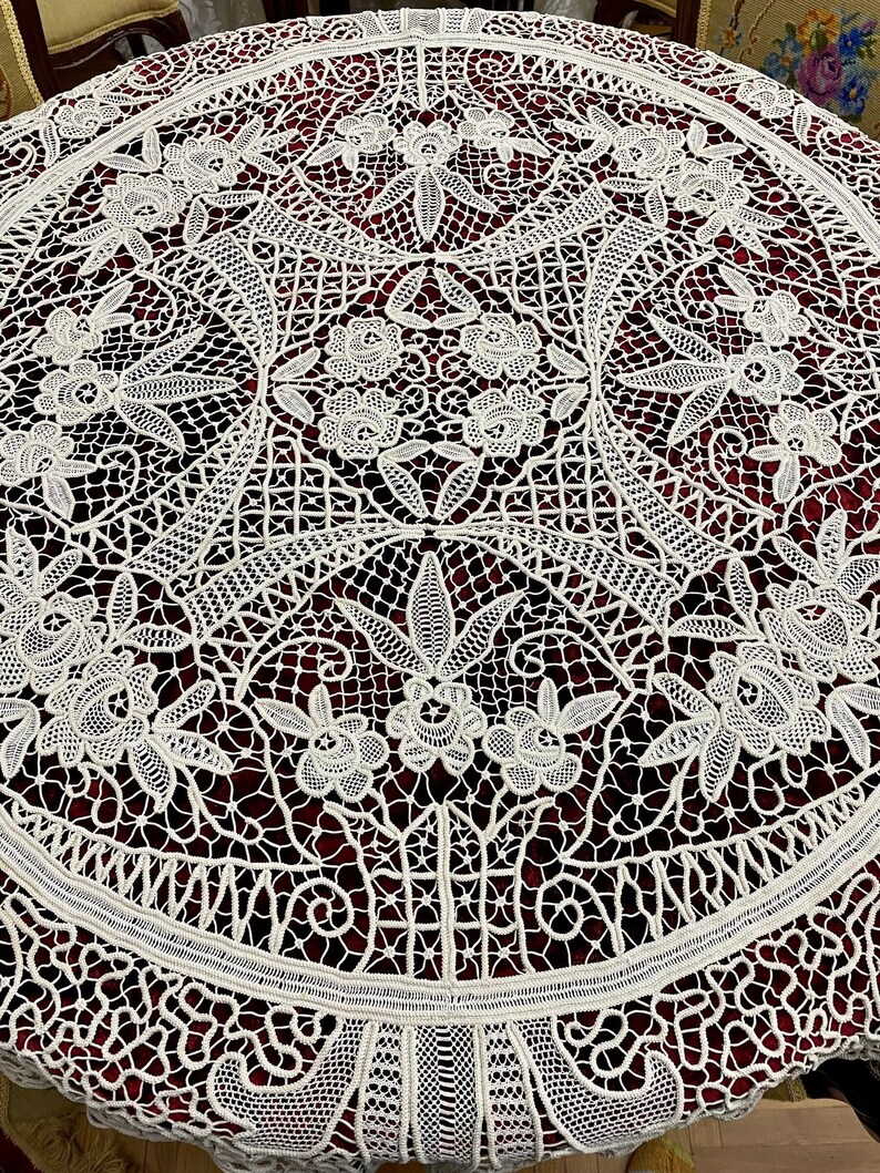 Vintage Lace Embroidery Round White Cotton Thread Embroidery Etsy