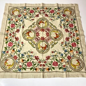 Embroidered Art Nouveau Tablecloth – Handmade Vintage Folk Linen Cover (Heritage Decor)