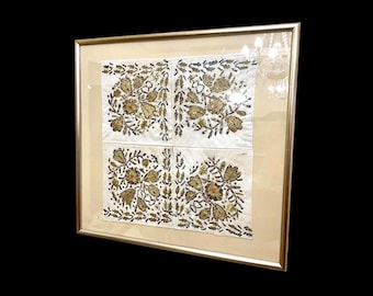 Old Framed Thracian Metallic Embroidery Art: Hellenic Folk Decor