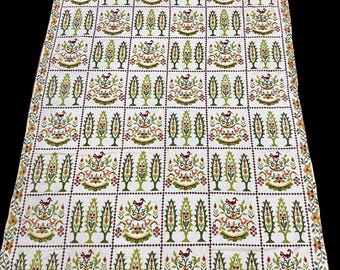 Cypress Greek Needlepoint Rug – Vintage Folk Art Tapestry Carpet