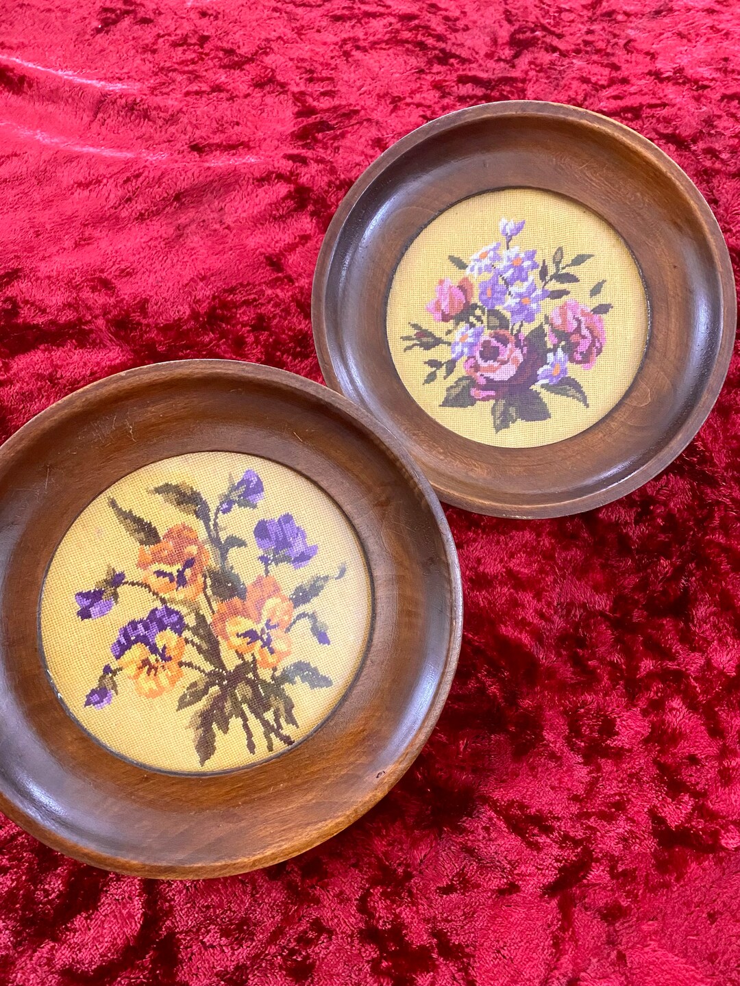 Antique Embroidered Frame Set, 1950s Traditional Handworks, Handmade