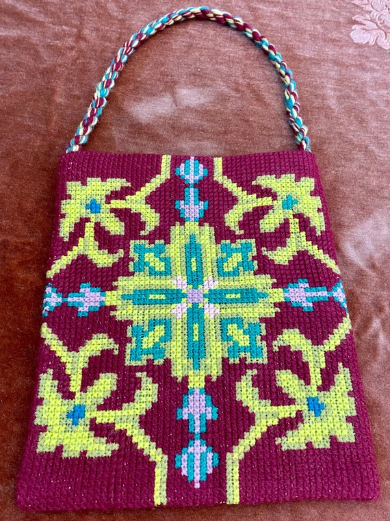 Vintage small woven bag, Folk art handmade little… - image 1