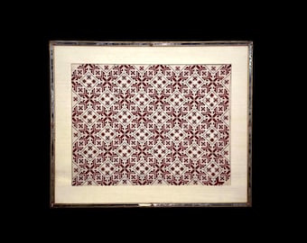Vintage Greek Embroidery Wall Hanging: 1940s Handmade Cross Stitch Art